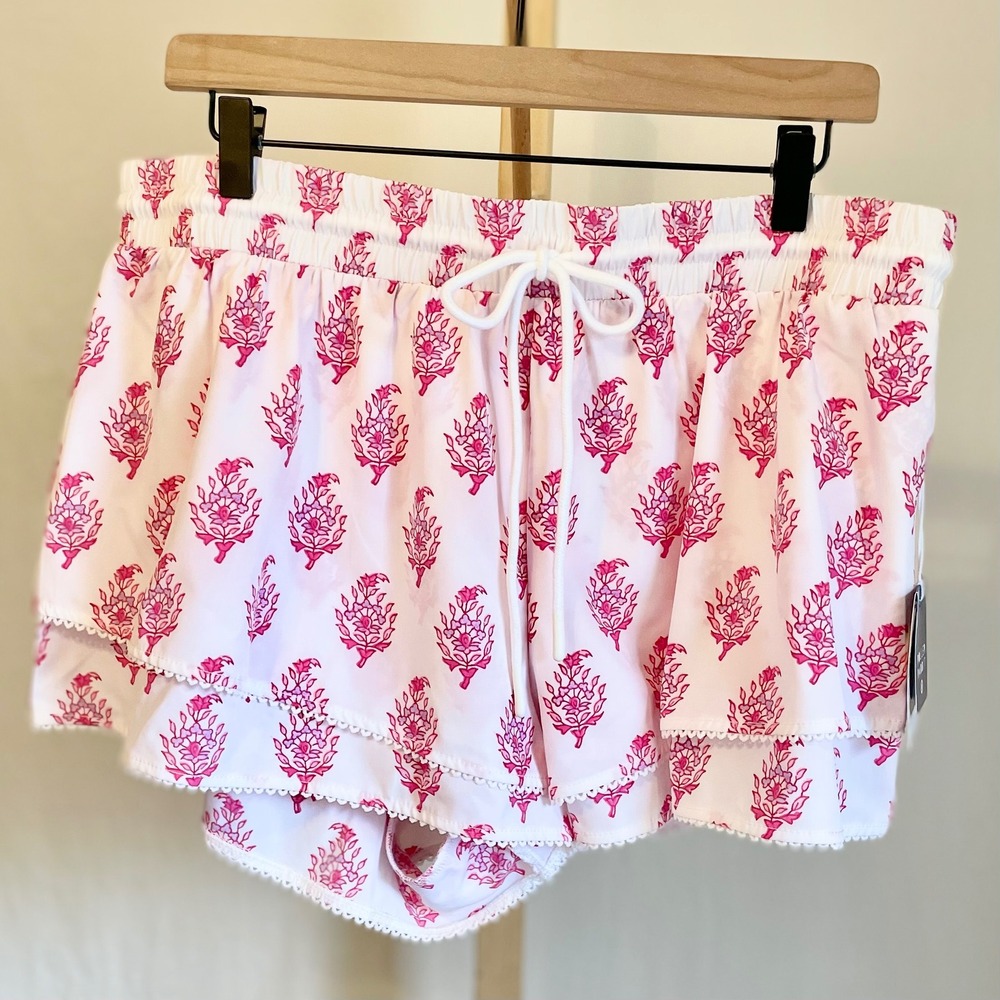 Roller Rabbit x Target Womens Bouquet Drawstring Shorts Pink Block Print L NEW